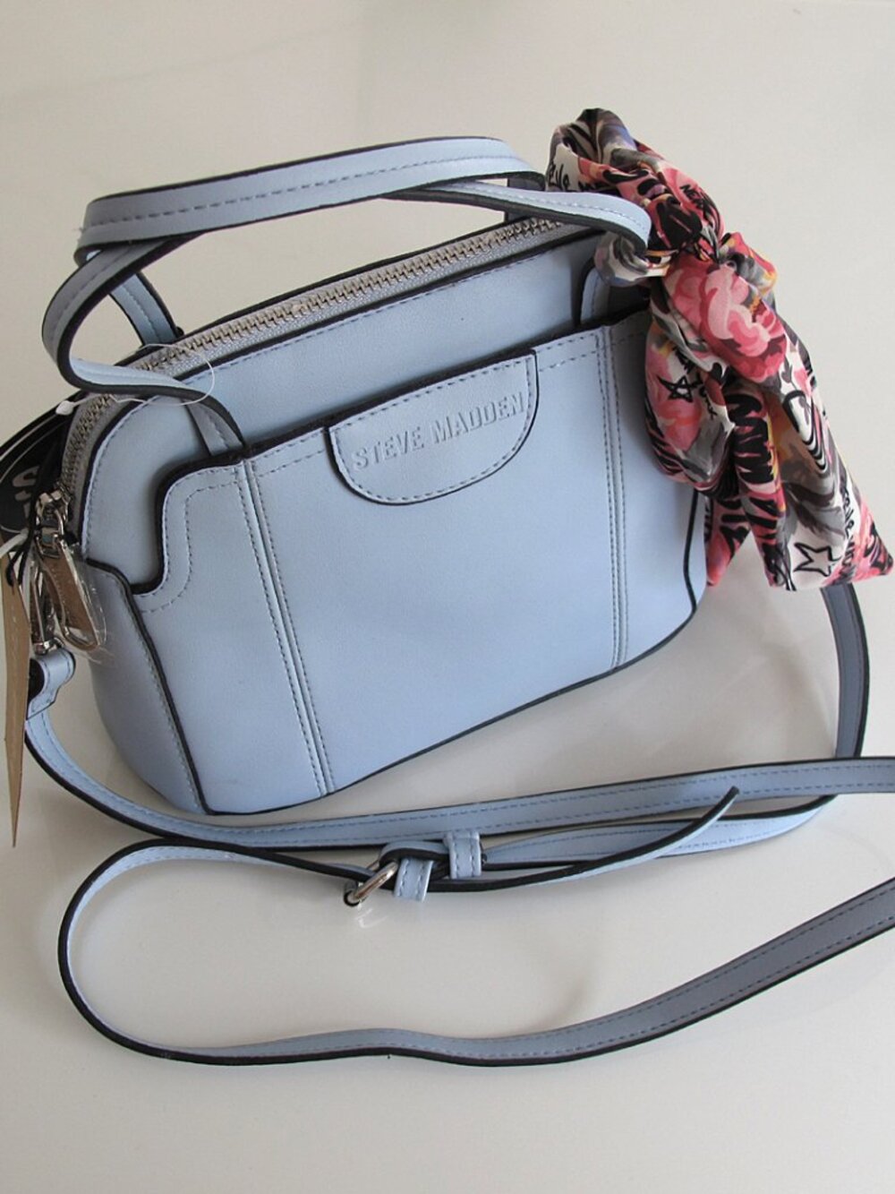 🆕 STEVE MADDEN Bcosta Light blue SATCHEL BAG with SCARF Handbag & Shoulder Bag